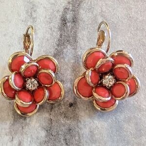 Vintage Orange Flower Hingback Earings